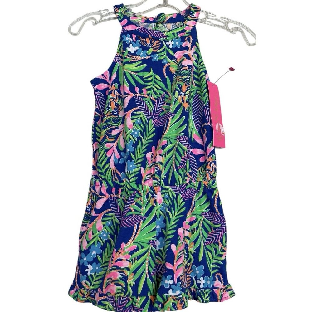 Lilly Pulitzer Short Romper Girls Size 2-3 Brienne Borealis Blue Floral Tropical